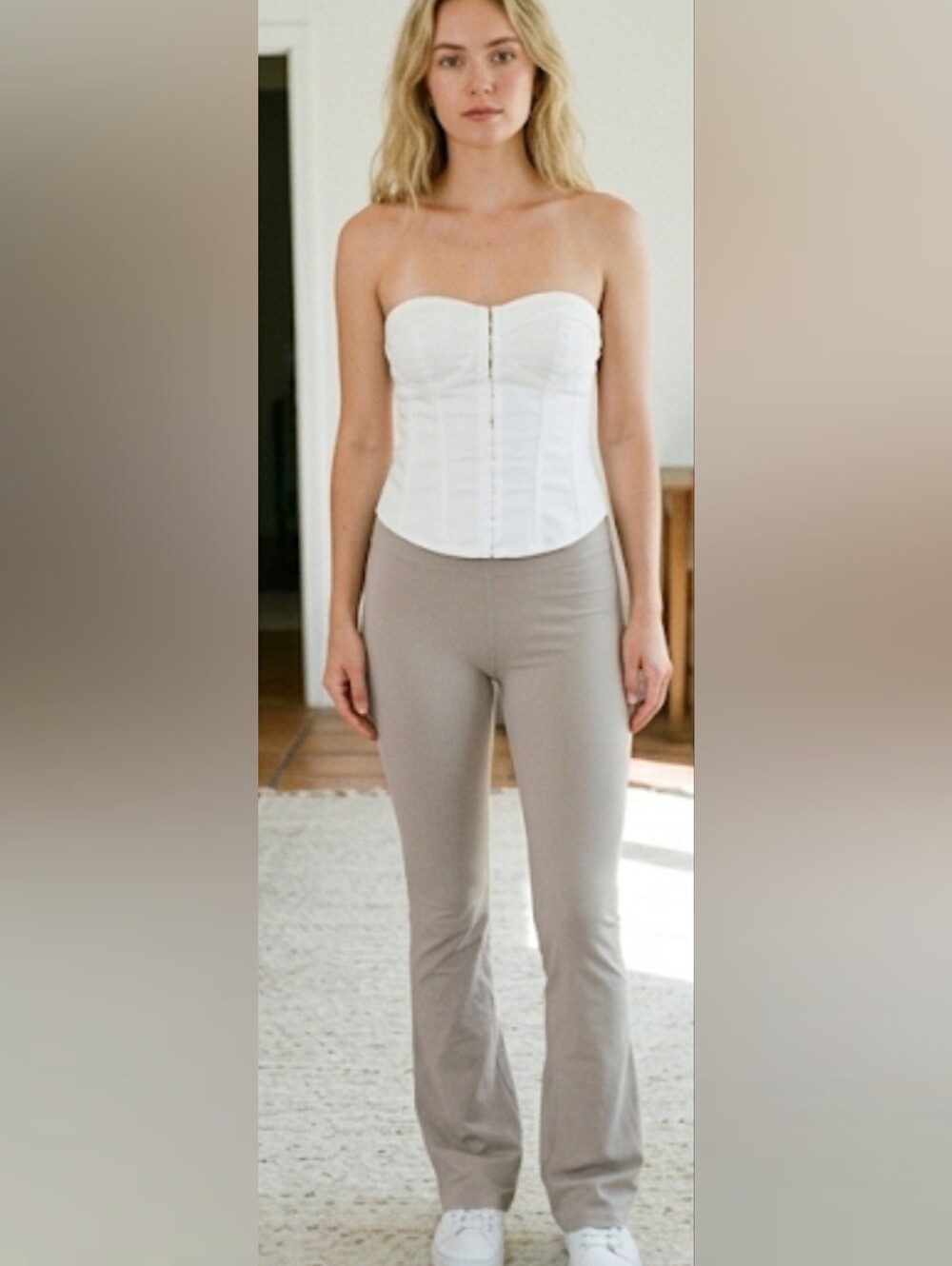 Zenana Outfitters Cream Flare Leggings